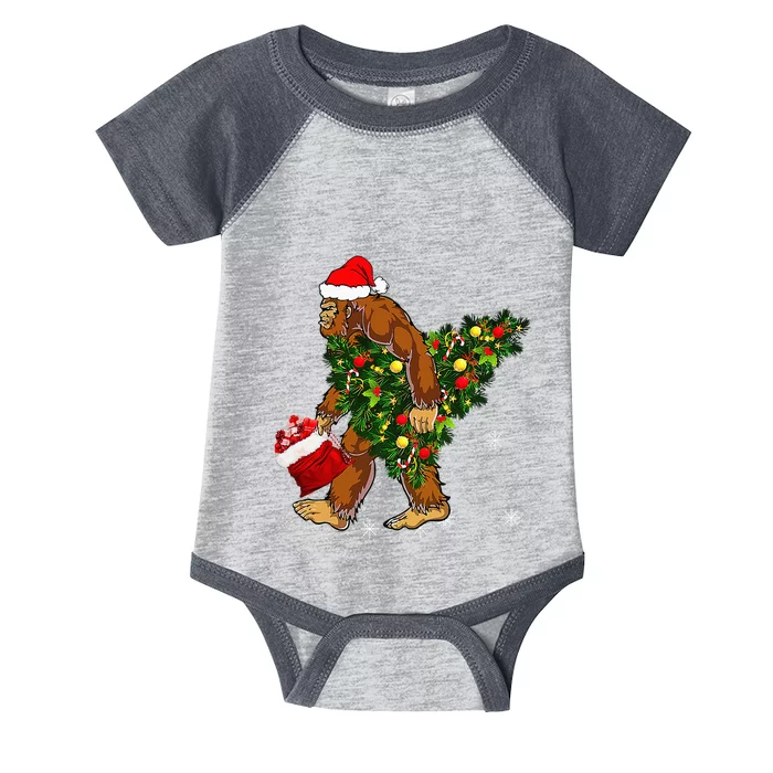 Bigfoot Carrying Christmas Tree Sasquatch Believer Pajama Infant Baby Jersey Bodysuit