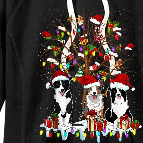 Border Collie Christmas Tree Funny Xmas Border Collie Dog Gift Women's Fleece Hoodie