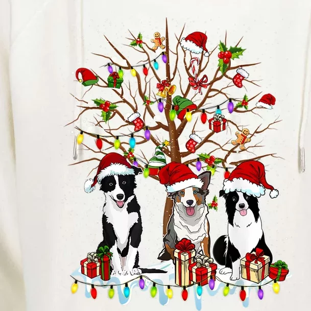 Border Collie Christmas Tree Funny Xmas Border Collie Dog Gift Womens Funnel Neck Pullover Hood