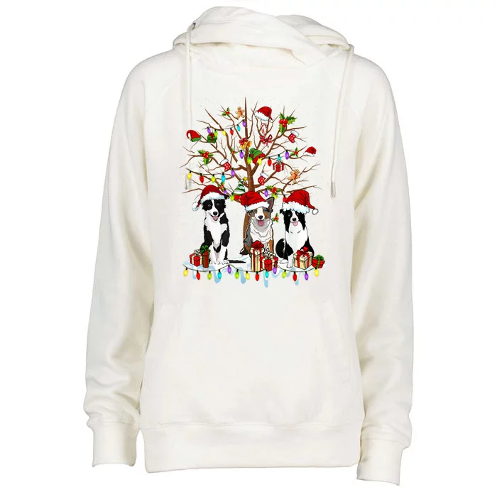 Border Collie Christmas Tree Funny Xmas Border Collie Dog Gift Womens Funnel Neck Pullover Hood