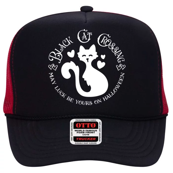 Black Cat Crossing Funny Graphic Tees And Funny Gift High Crown Mesh Trucker Hat