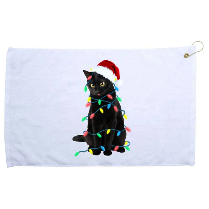 Black Cat Christmas Tree Lights Funny Santa Kitten Led Light Gift Grommeted Golf Towel