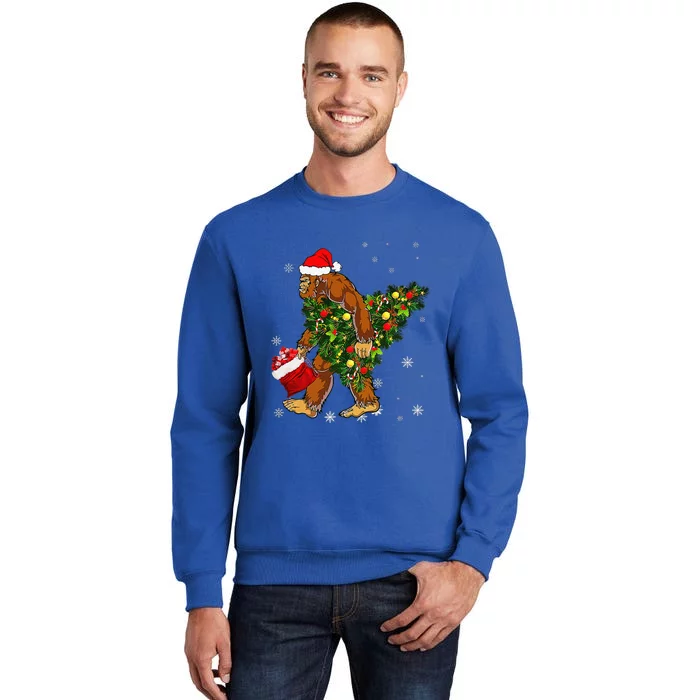 Bigfoot Carrying Christmas Tree Sasquatch Believer Pajama Sweatshirt