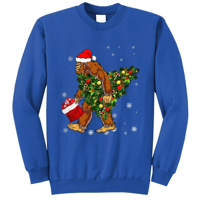 Bigfoot Carrying Christmas Tree Sasquatch Believer Pajama Sweatshirt