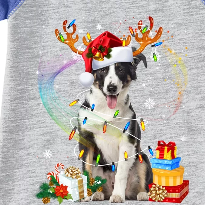 Border Collie Christmas Tree Light Pajama Dog Xmas Gift Infant Baby Jersey Bodysuit