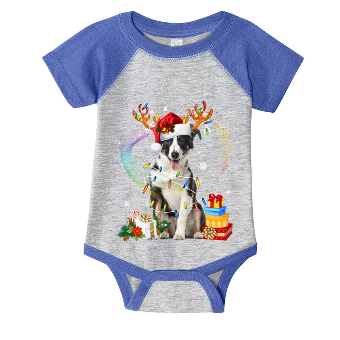 Border Collie Christmas Tree Light Pajama Dog Xmas Gift Infant Baby Jersey Bodysuit