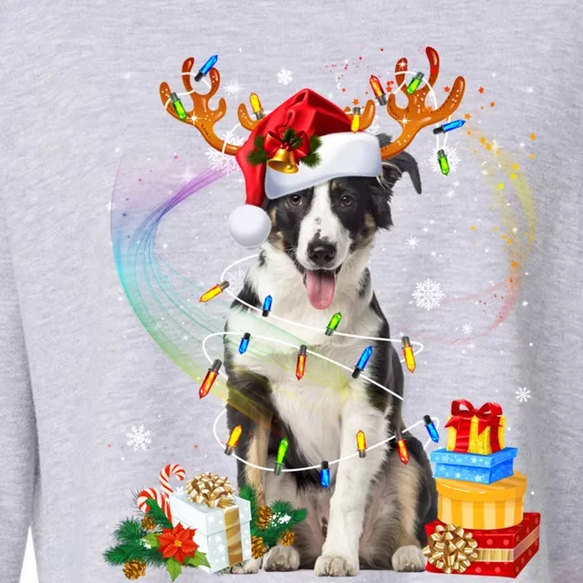 Border Collie Christmas Tree Light Pajama Dog Xmas Gift Cropped Pullover Crew