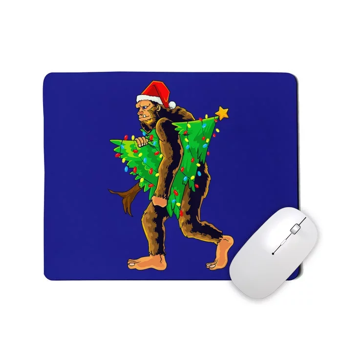 Bigfoot Carrying Christmas Tree Sasquatch Believer Pajama Mousepad