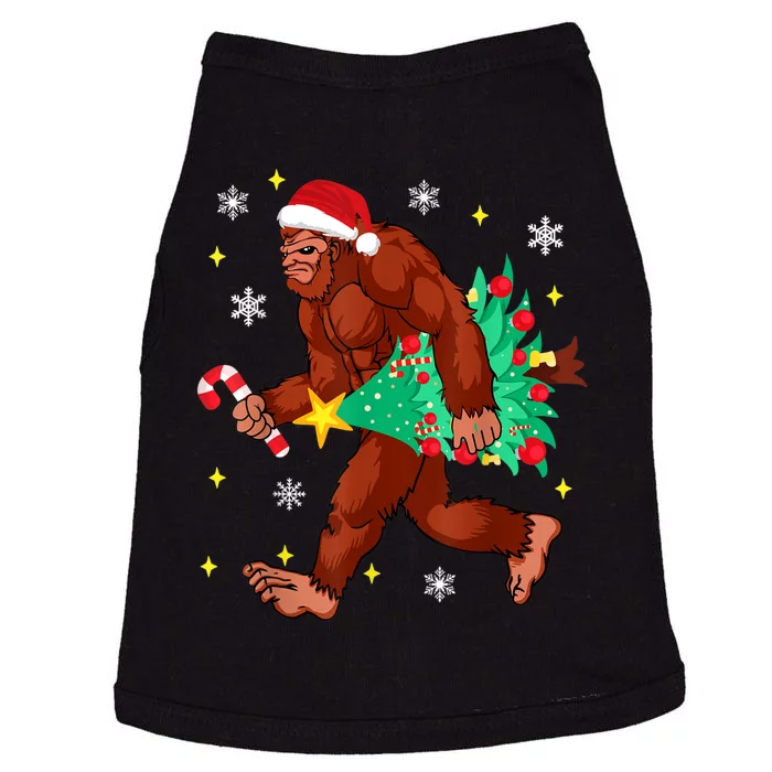 Bigfoot Carrying Christmas Tree Funny Xmas 2021 Sasquatch Doggie Tank