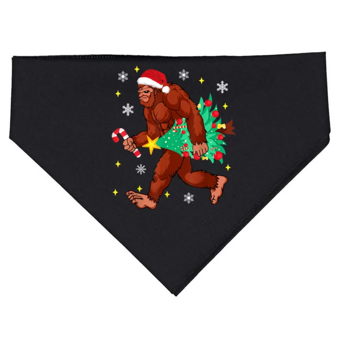 Bigfoot Carrying Christmas Tree Funny Xmas 2021 Sasquatch USA-Made Doggie Bandana