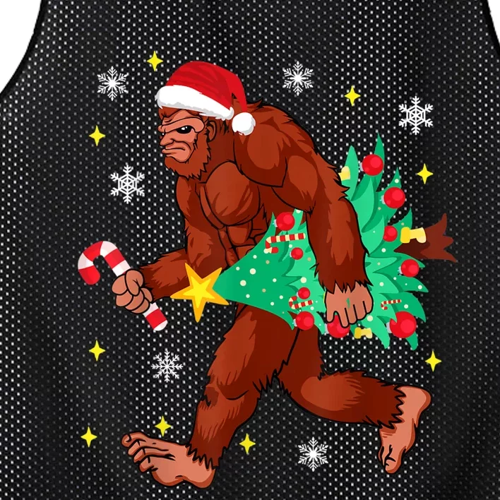 Bigfoot Carrying Christmas Tree Funny Xmas 2021 Sasquatch Mesh Reversible Basketball Jersey Tank