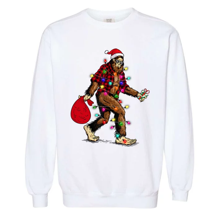 Bigfoot Carrying Christmas Tree Sasquatch Pajama Garment-Dyed Sweatshirt