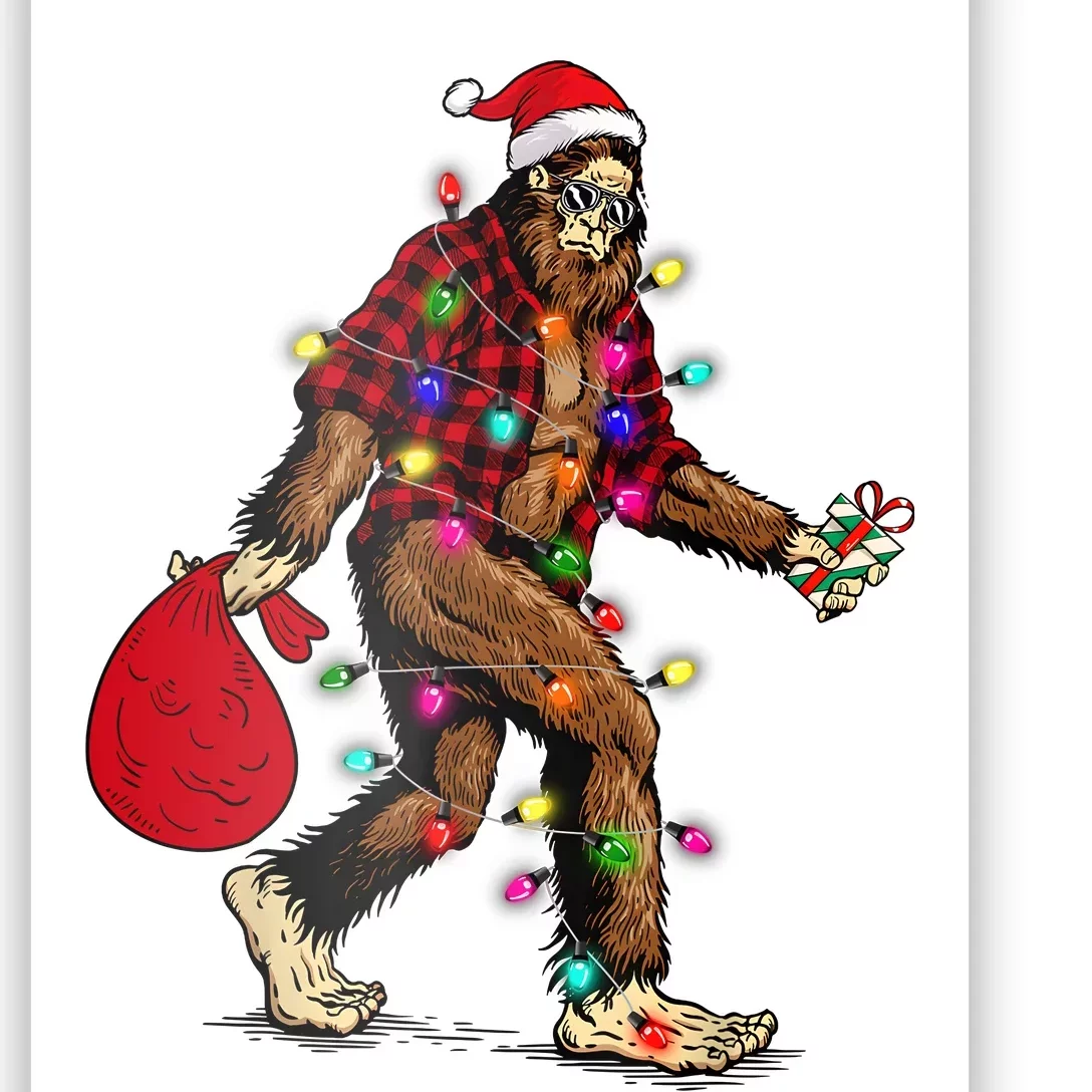 Bigfoot Carrying Christmas Tree Sasquatch Pajama Poster