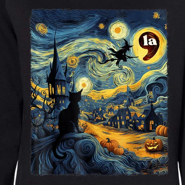 Black Cat Comma La Kamala Harris Halloween Starry Night Womens California Wash Sweatshirt