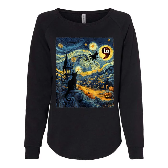 Black Cat Comma La Kamala Harris Halloween Starry Night Womens California Wash Sweatshirt