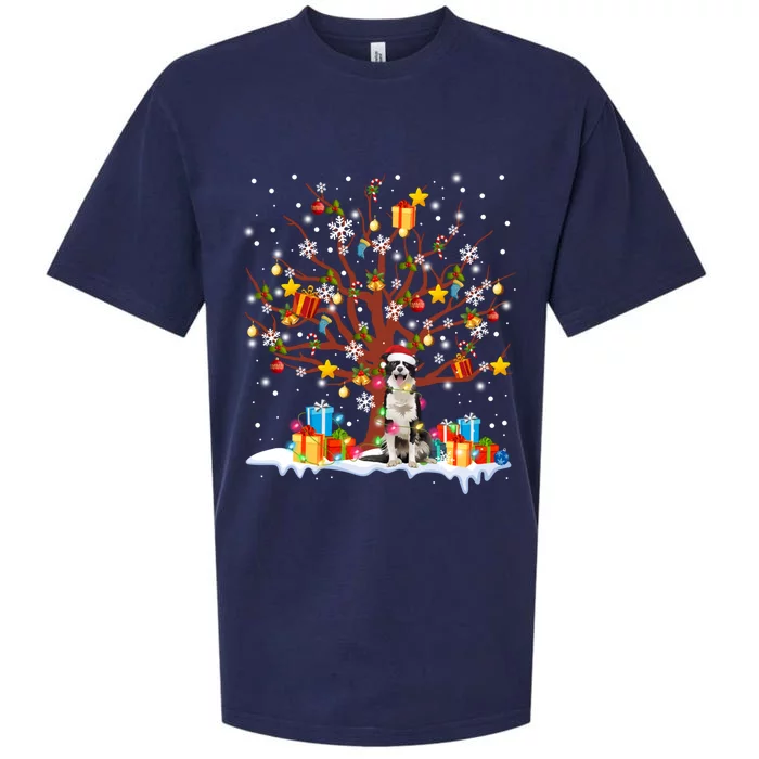 Border Collie Christmas Tree Lights Ornat Decor Gift Sueded Cloud Jersey T-Shirt