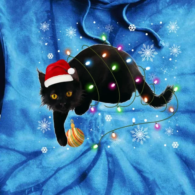 Black Cat Christmas Tree Lights Funny Santa Kitten Led Light Great Gift Tie Dye Hoodie