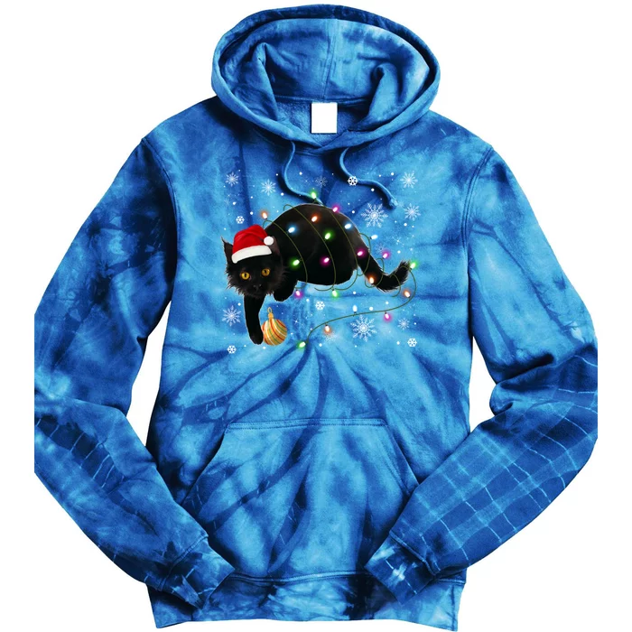 Black Cat Christmas Tree Lights Funny Santa Kitten Led Light Great Gift Tie Dye Hoodie