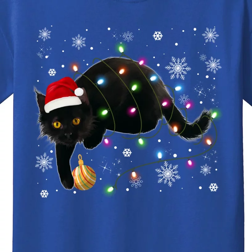 Black Cat Christmas Tree Lights Funny Santa Kitten Led Light Great Gift Kids T-Shirt