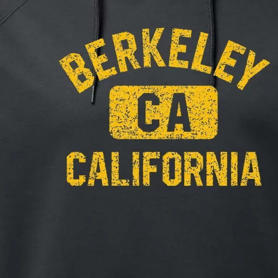 Berkeley CA California Gym Style Distressed Amber Print Performance Fleece Hoodie