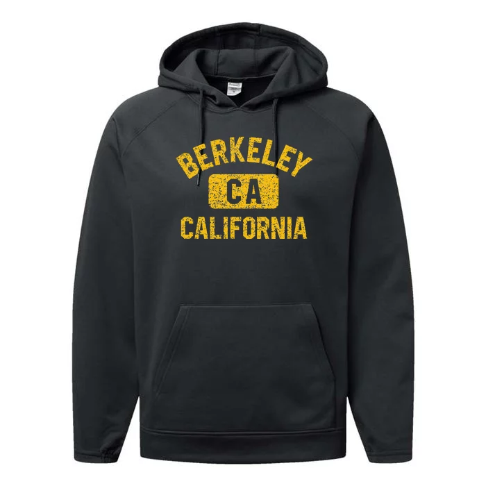 Berkeley CA California Gym Style Distressed Amber Print Performance Fleece Hoodie