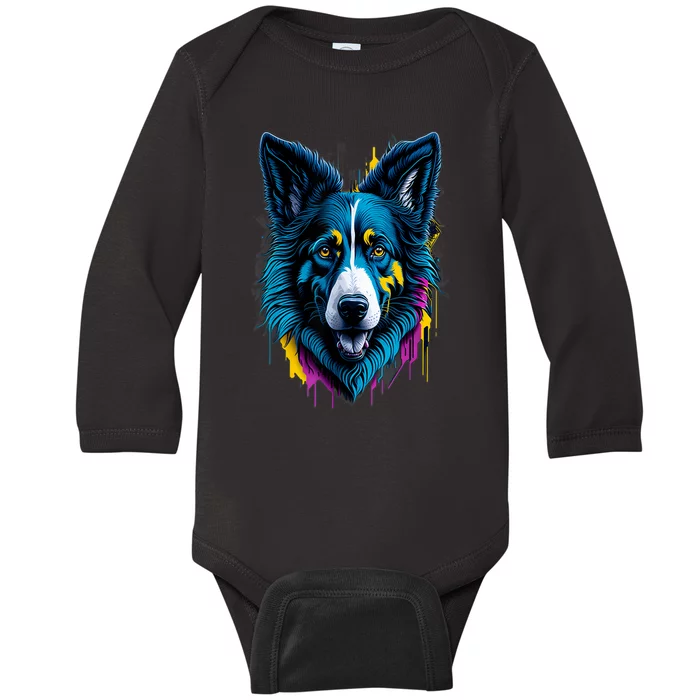 Border Collie | Colorful Dog Breed Design Baby Long Sleeve Bodysuit