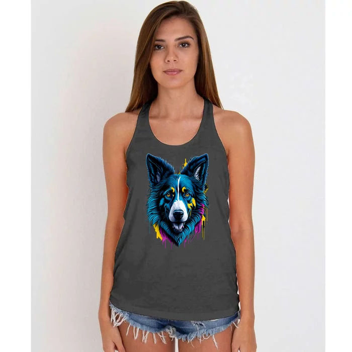 Border Collie | Colorful Dog Breed Design Women's Knotted Racerback Tank