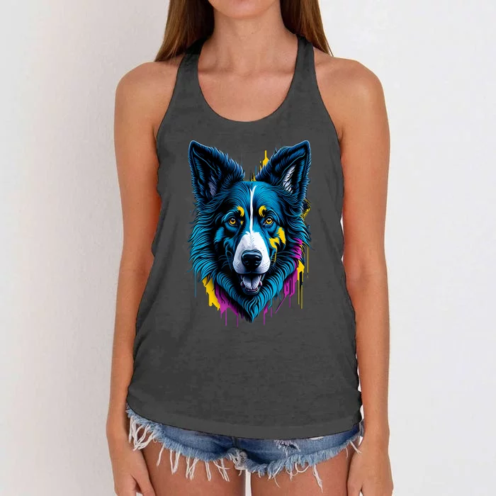 Border Collie | Colorful Dog Breed Design Women's Knotted Racerback Tank