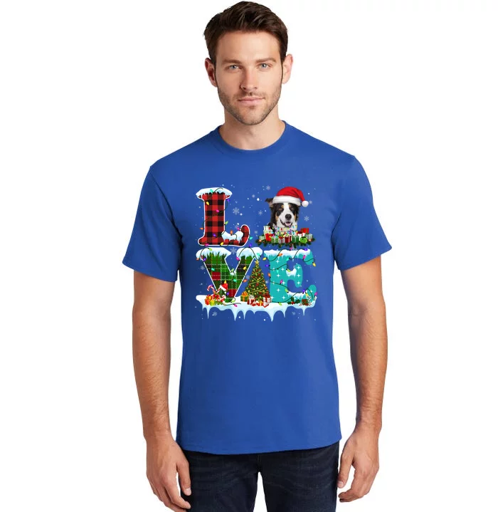 Border Collie Christmas Tree Lights Santa Dog Xmas Gift Tall T-Shirt