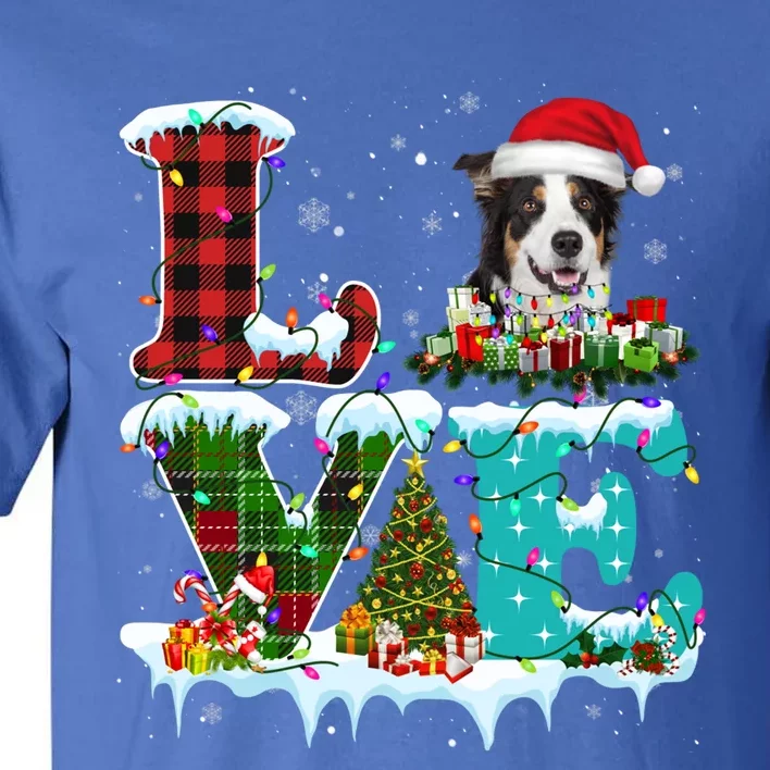 Border Collie Christmas Tree Lights Santa Dog Xmas Gift Tall T-Shirt