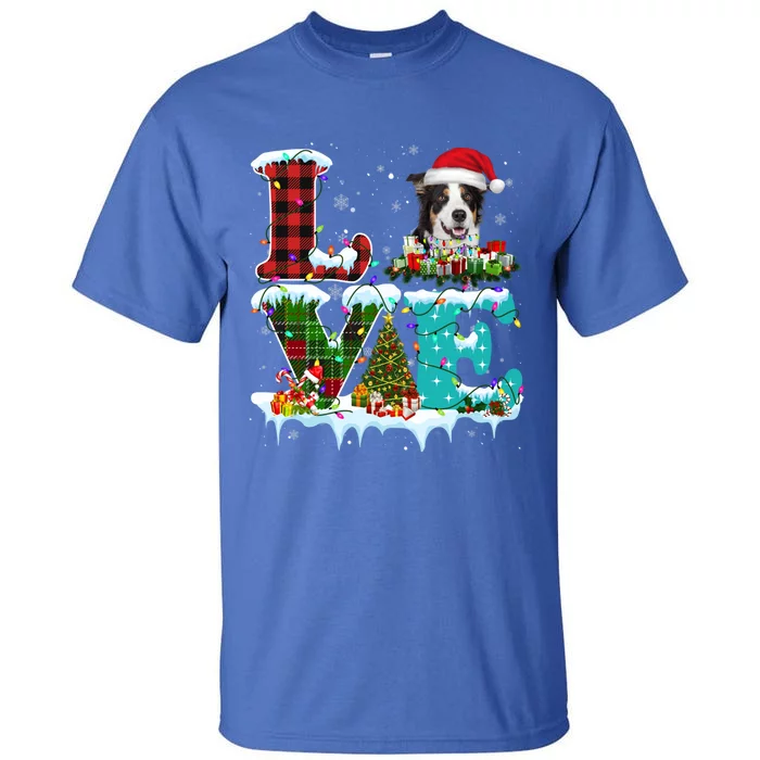 Border Collie Christmas Tree Lights Santa Dog Xmas Gift Tall T-Shirt