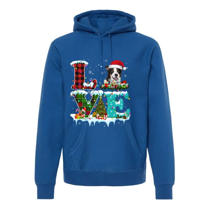 Border Collie Christmas Tree Lights Santa Dog Xmas Gift Premium Hoodie