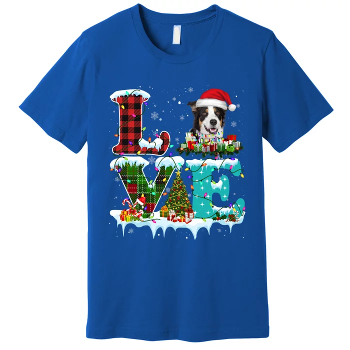 Border Collie Christmas Tree Lights Santa Dog Xmas Gift Premium T-Shirt