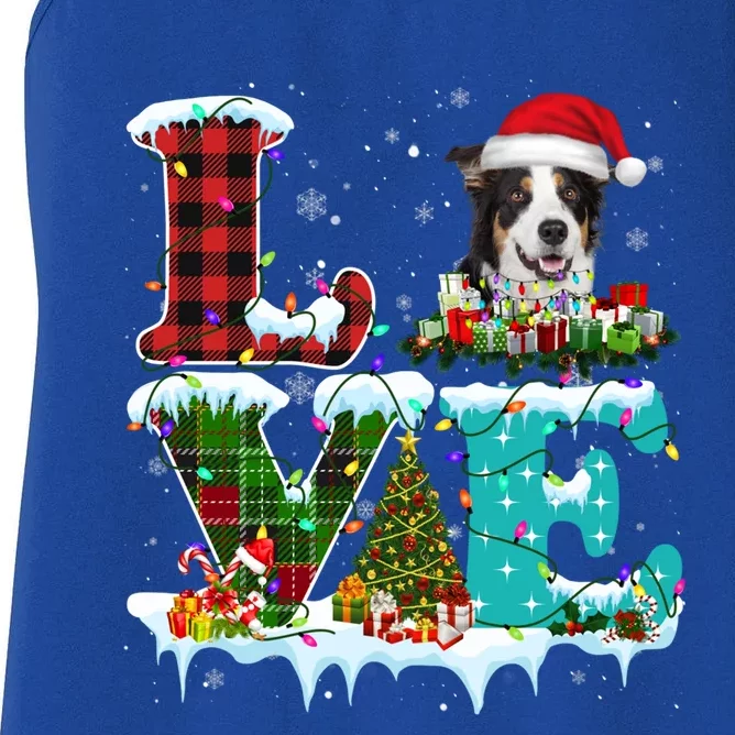 Border Collie Christmas Tree Lights Santa Dog Xmas Gift Women's Racerback Tank