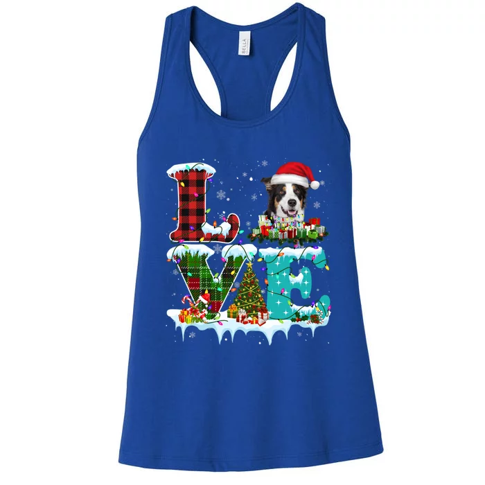 Border Collie Christmas Tree Lights Santa Dog Xmas Gift Women's Racerback Tank