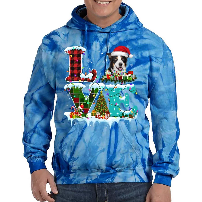 Border Collie Christmas Tree Lights Santa Dog Xmas Gift Tie Dye Hoodie