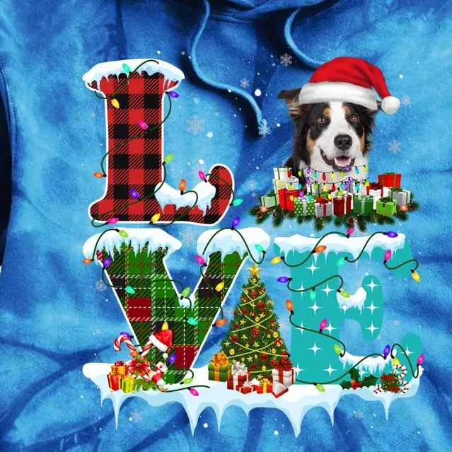 Border Collie Christmas Tree Lights Santa Dog Xmas Gift Tie Dye Hoodie