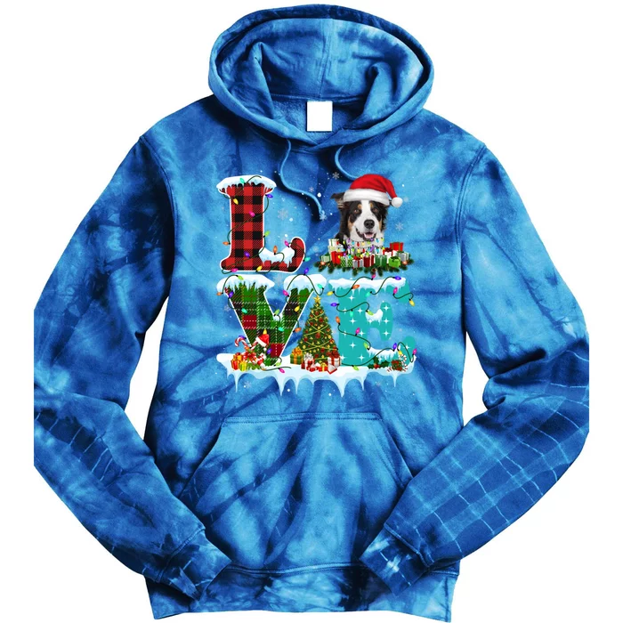 Border Collie Christmas Tree Lights Santa Dog Xmas Gift Tie Dye Hoodie