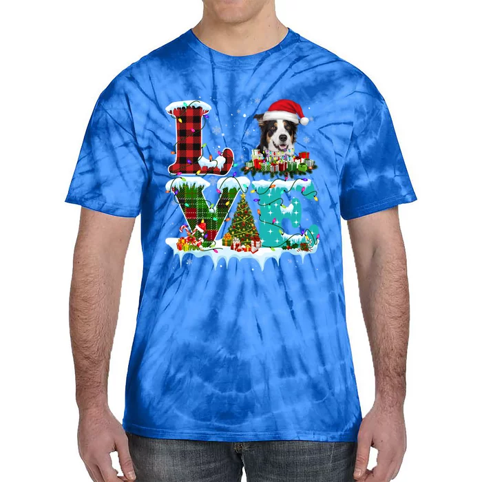 Border Collie Christmas Tree Lights Santa Dog Xmas Gift Tie-Dye T-Shirt