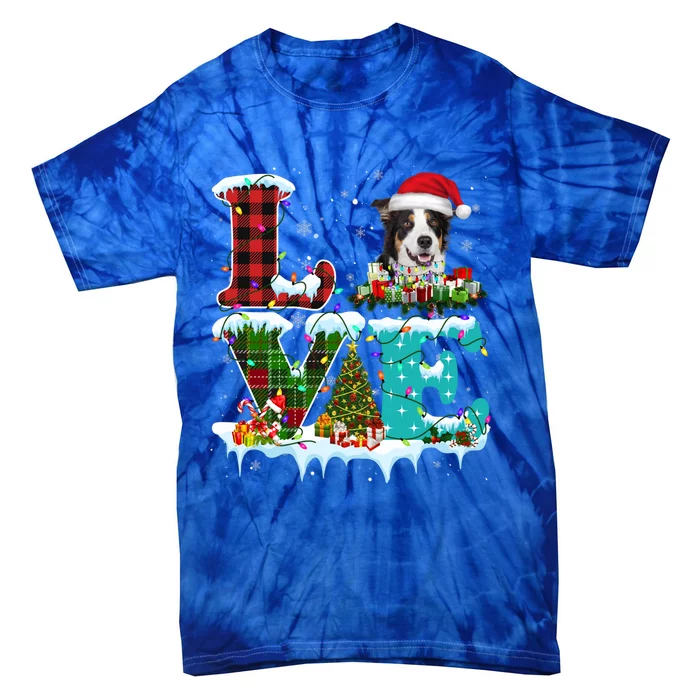 Border Collie Christmas Tree Lights Santa Dog Xmas Gift Tie-Dye T-Shirt