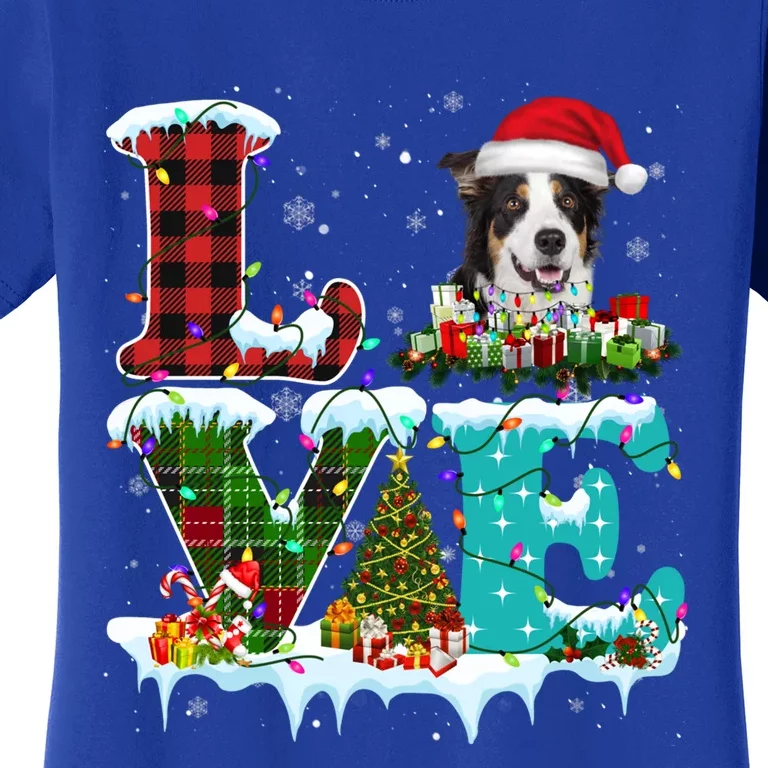 Border Collie Christmas Tree Lights Santa Dog Xmas Gift Women's T-Shirt