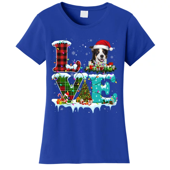 Border Collie Christmas Tree Lights Santa Dog Xmas Gift Women's T-Shirt