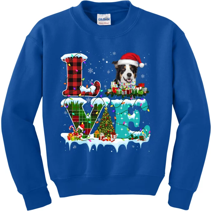 Border Collie Christmas Tree Lights Santa Dog Xmas Gift Kids Sweatshirt