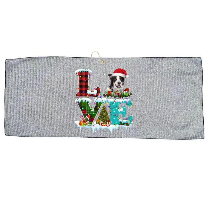 Border Collie Christmas Tree Lights Santa Dog Xmas Gift Large Microfiber Waffle Golf Towel