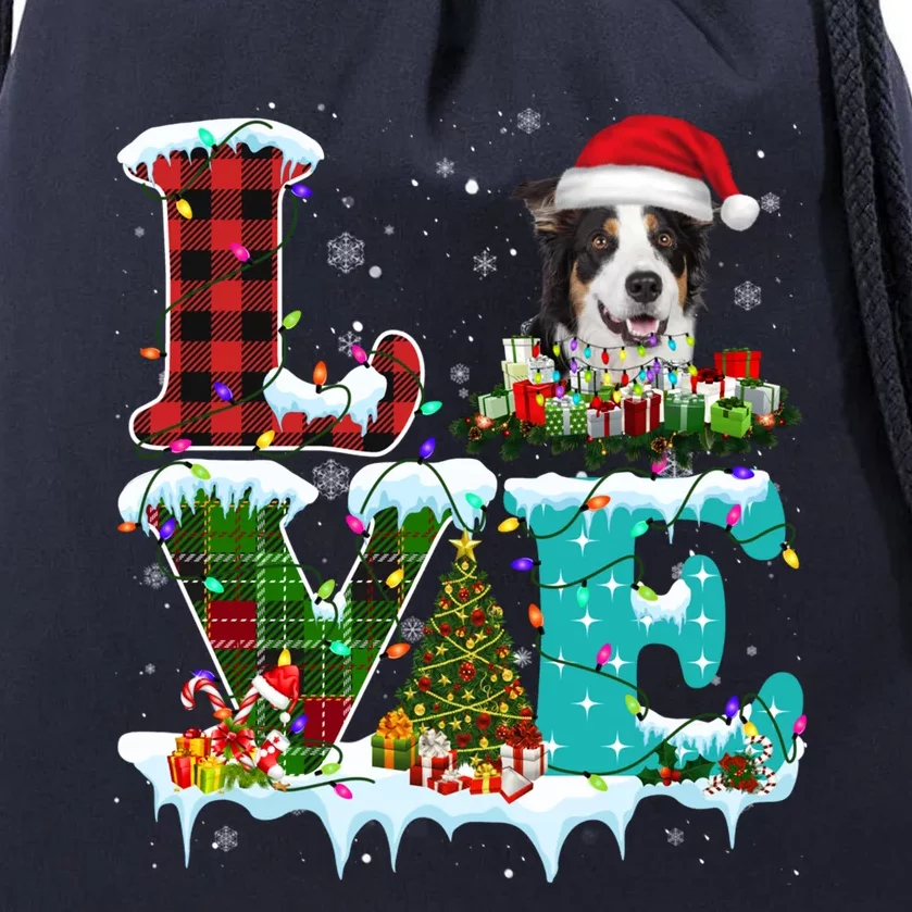 Border Collie Christmas Tree Lights Santa Dog Xmas Gift Drawstring Bag