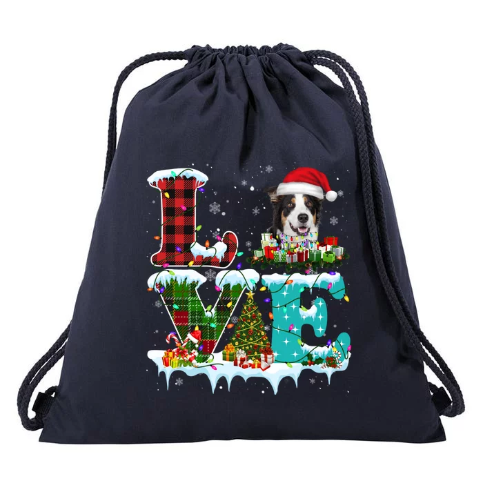 Border Collie Christmas Tree Lights Santa Dog Xmas Gift Drawstring Bag