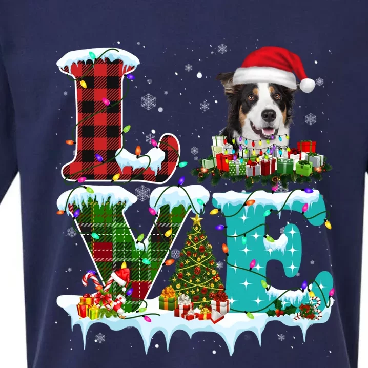 Border Collie Christmas Tree Lights Santa Dog Xmas Gift Sueded Cloud Jersey T-Shirt