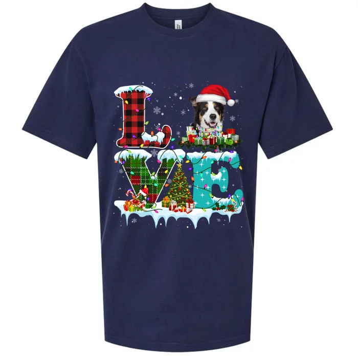 Border Collie Christmas Tree Lights Santa Dog Xmas Gift Sueded Cloud Jersey T-Shirt