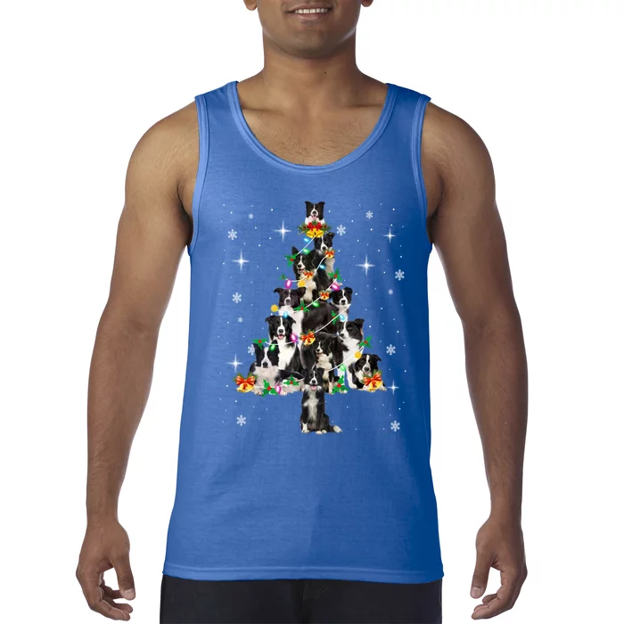 Border Collie Christmas Tree Lights Xmas Pajama Dog Lover Cool Gift Tank Top