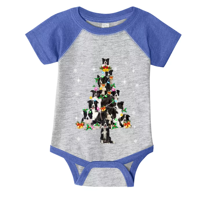 Border Collie Christmas Tree Lights Xmas Pajama Dog Lover Cool Gift Infant Baby Jersey Bodysuit